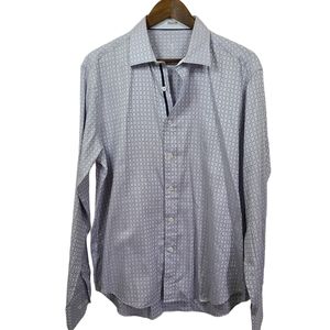 Bugatchi Square Steel Blue Button Front Shirt Large